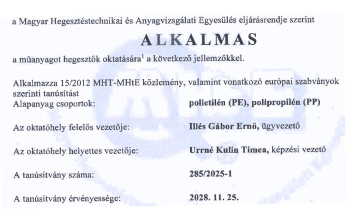 MHtE - Felk&eacute;sz&iacute;t&eacute;s műanyagcső-hegesztő minős&iacute;tővizsg&aacute;ra